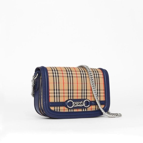 NWT  BURBERRY RUNWAY LINK CHECK SHOULDER BAG WITH LEATHER TRIM - Picture 1 of 8